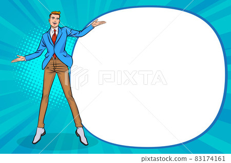 Young business Man pointing hand and showing or presenting something 83174161