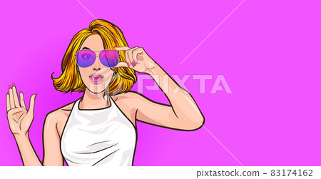woman surprised in glasses looking somthing 83174162