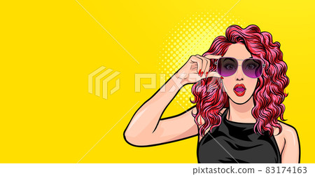 woman surprised in glasses look wow somthing 83174163