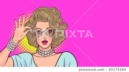 woman surprised in glasses look wow somthing retro pop art style woman surprised in glasses look wow somthing retro pop art style 83174164