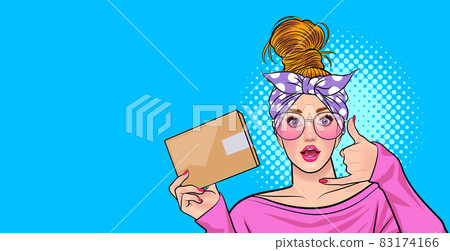 woman in glasses work action with phone and hold parcel 83174166