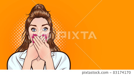 surprised woman covered her mouth with her hands surprised woman covered her mouth with her hands 83174170