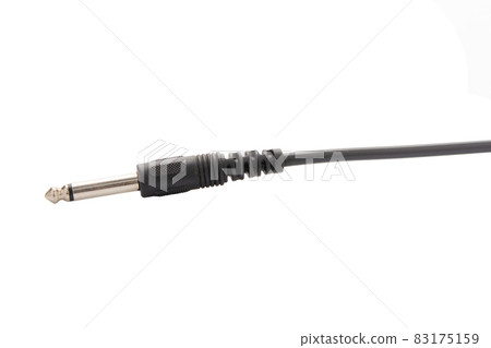 Guitar audio jack with black cable isolated on white background. 83175159
