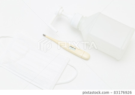 Mask, thermometer and disinfectant 83176926