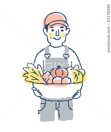 Farmer man holding harvested vegetables 83176988
