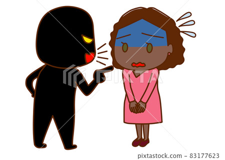 (Whole body diagonal) (Black human) African woman who hurriedly apologizes while being blamed and becoming deep blue (Whole body diagonal) (Black human) African woman who hurriedly apologizes while being blamed and becoming deep blue 83177623