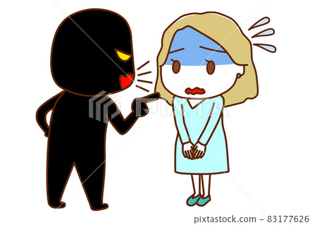 (Whole body diagonal) (Black human) A white woman who hurriedly apologizes while being blamed and becoming deep blue (Whole body diagonal) (Black human) A white woman who hurriedly apologizes while being blamed and becoming deep blue 83177626
