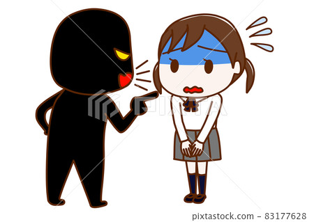 (Whole body diagonal) (Black human) A female student who hurriedly apologizes while being blamed and becoming deep blue 83177628