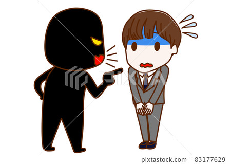 (Whole body diagonal) (Black human) Male student who hurriedly apologizes while being blamed and becoming deep blue 83177629