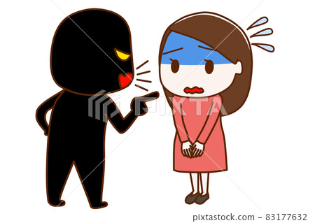 (Whole body diagonal) (Black human) A woman who hurriedly apologizes while being blamed and becoming deep blue 83177632