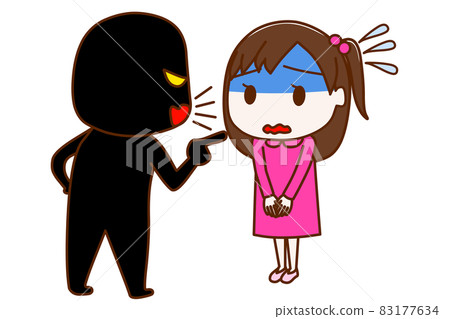 (Whole body diagonal) (Black human) A girl who hurriedly apologizes while being blamed and becoming deep blue 83177634