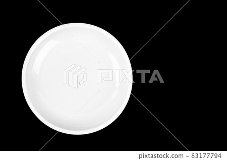 Empty white plate on black. Empty white plate on black. 83177794
