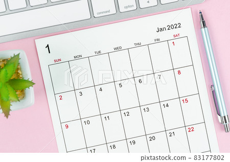January 2022 calendar sheet with keyboard computer 83177802