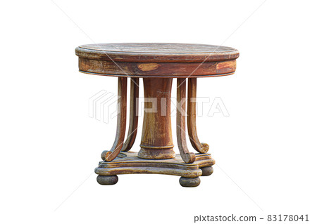 Old round wooden table isolated on white backgrounds 83178041
