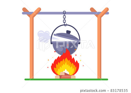 boil water over a fire. cook soup in the woods. 83178535