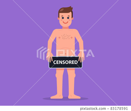 nude man holding a censored sign. 83178591