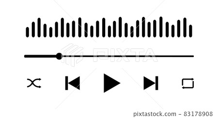 Audio player interface with sound wave, loading progress bar and buttons. Simple mediaplayer panel template for mobile app. Vector graphic illustration 83178908