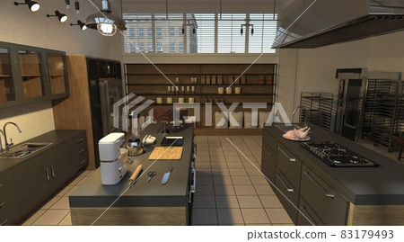 Kitchen room interior 3d illustration Kitchen room interior 3d illustration 83179493