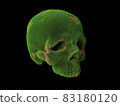 an old abandoned skull overgrown with grass with patches of brown earth. Abstract 3d illustration about time and abandon 83180120