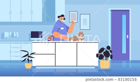 female veterinarian giving vaccine to cat at vet clinic pet vaccination concept horizontal 83180158
