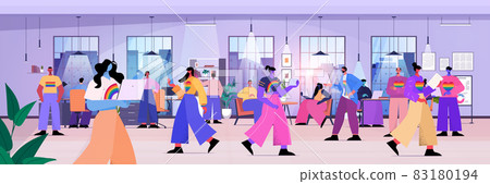 businesspeople working together in office lgbt rainbow flags gay lesbian transgender love concept 83180194