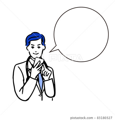 帶智能手機的男醫生上半身線圖和氣球的白色背景線圖 83180327