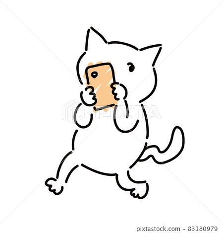 帶智能手機的可愛白貓 83180979