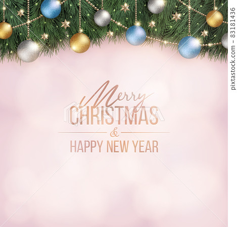 Glittering Christmas decorations and pink blurred background Glittering Christmas decorations and pink blurred background 83181436