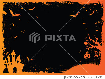 Halloween vector gradient orange background with grunge border, bat, pumpkin Halloween vector gradient orange background with grunge border, bat, pumpkin 83181594