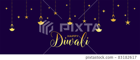 happy diwali web banner with golden flat diya design 83182617