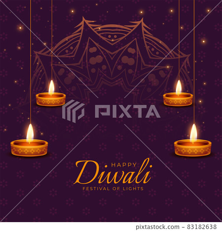 happy diwali festival card with glowing diya oil lamps happy diwali festival card with glowing diya oil lamps 83182638