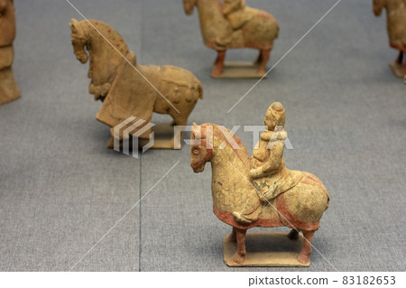 Ancient stone figurines of horsemen in Luoyang Museum in Luoyang, China Ancient stone figurines of horsemen in Luoyang Museum in Luoyang, China 83182653