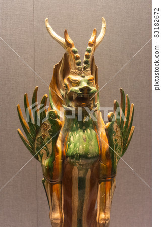 Tang Dynasty clay pottery statue of a dragon in Luoyang Museum in Luoyang, China Tang Dynasty clay pottery statue of a dragon in Luoyang Museum in Luoyang, China 83182672