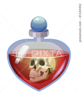Bottle magic potion with scull. Game icon asset, glass, liquid elixir, poisine, flask, Vector illustration cartoon for game, app UI 83184402