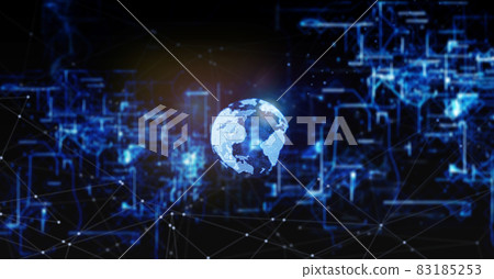 Graphics of the earth floating in cyberspace in the background of radio wave image Graphics of the earth floating in cyberspace in the background of radio wave image 83185253