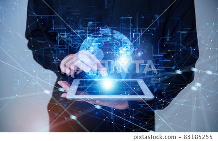Graphics of the earth floating in cyberspace in the background of radio wave image Graphics of the earth floating in cyberspace in the background of radio wave image 83185255