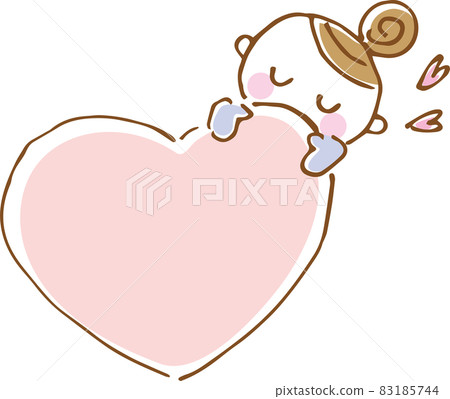 一個女孩和一顆心的可愛插圖（手繪） 83185744