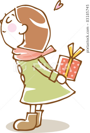 拿著禮物的女孩形象插畫（手繪） 83185745