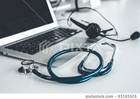 Headset and doctor equipment at clinic ready for actively support for patient 83185928