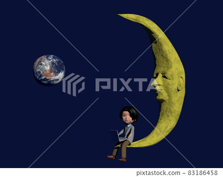 Moon face, earth and remote work Moon face, earth and remote work 83186458
