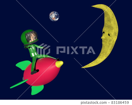 Moon face and a child pilot flying in space Moon face and a child pilot flying in space 83186459