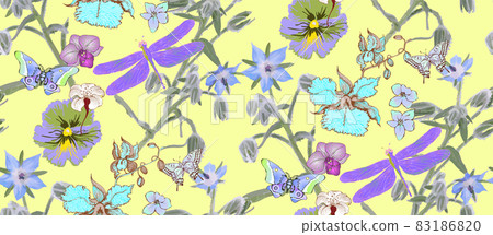 Seamless pattern. Blooming meadow. Lemon background. Seamless pattern. Blooming meadow. Lemon background. 83186820