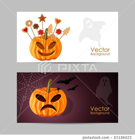 Set of banners. Halloween pumpkin with biscuits Set of banners. Halloween pumpkin with biscuits 83186825