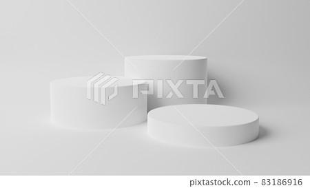 Cylinder podiums in white colors. Stage 3d render for product in podium background. Minimal 3d rendering. Showcase, display case Cylinder podiums in white colors. Stage 3d render for product in podium background. Minimal 3d rendering. Showcase, display case 83186916