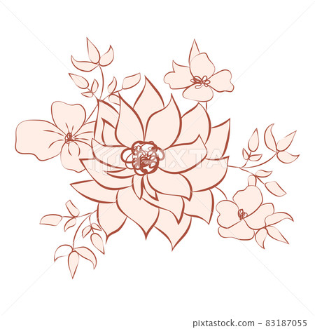 illustration brown beige nude flower, one line drawing, line art, modern illustration and art, nature and plants minimalist design 83187055