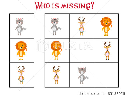 Children's game Find who is missing. Sudoku for kids. Children's puzzles. Educational game for children. Cute animals Children's game Find who is missing. Sudoku for kids. Children's puzzles. Educational game for children. Cute animals 83187056