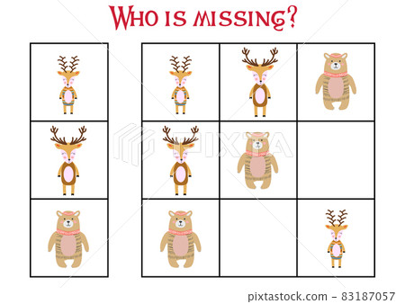Children's game Find who is missing. Sudoku for kids. Children's puzzles. Educational game for children. Cute animals 83187057