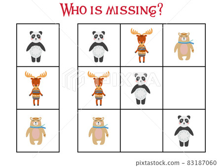 Children's game Find who is missing. Sudoku for kids. Children's puzzles. Educational game for children. Cute animals 83187060