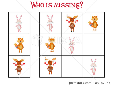Children's game Find who is missing. Sudoku for kids. Children's puzzles. Educational game for children. Cute animals 83187063