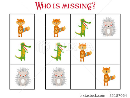 Children's game Find who is missing. Sudoku for kids. Children's puzzles. Educational game for children. Cute animals 83187064